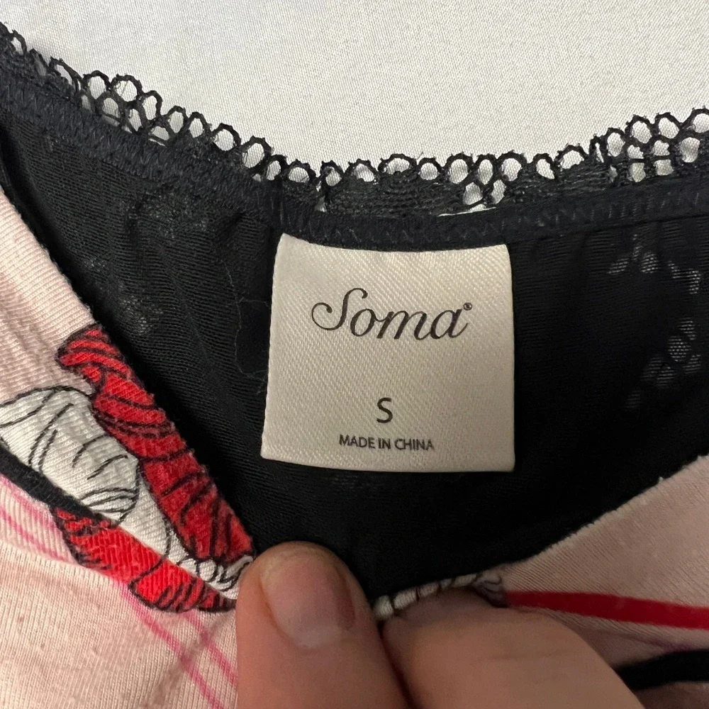 Soma Intimates Floral Print Pajama Set Babydoll‎ Cami Top Palazzo Pants Lace Sm